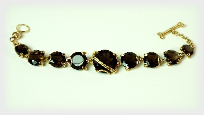 Round Smokey Quartz Banner Bracelet framed in all Gold Filled.